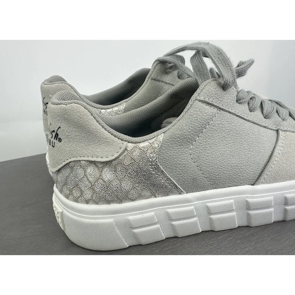 Blowfish Malibu Gray Suede Low Top Platform Sneakers Silver Croc Shoe Womens 8.5